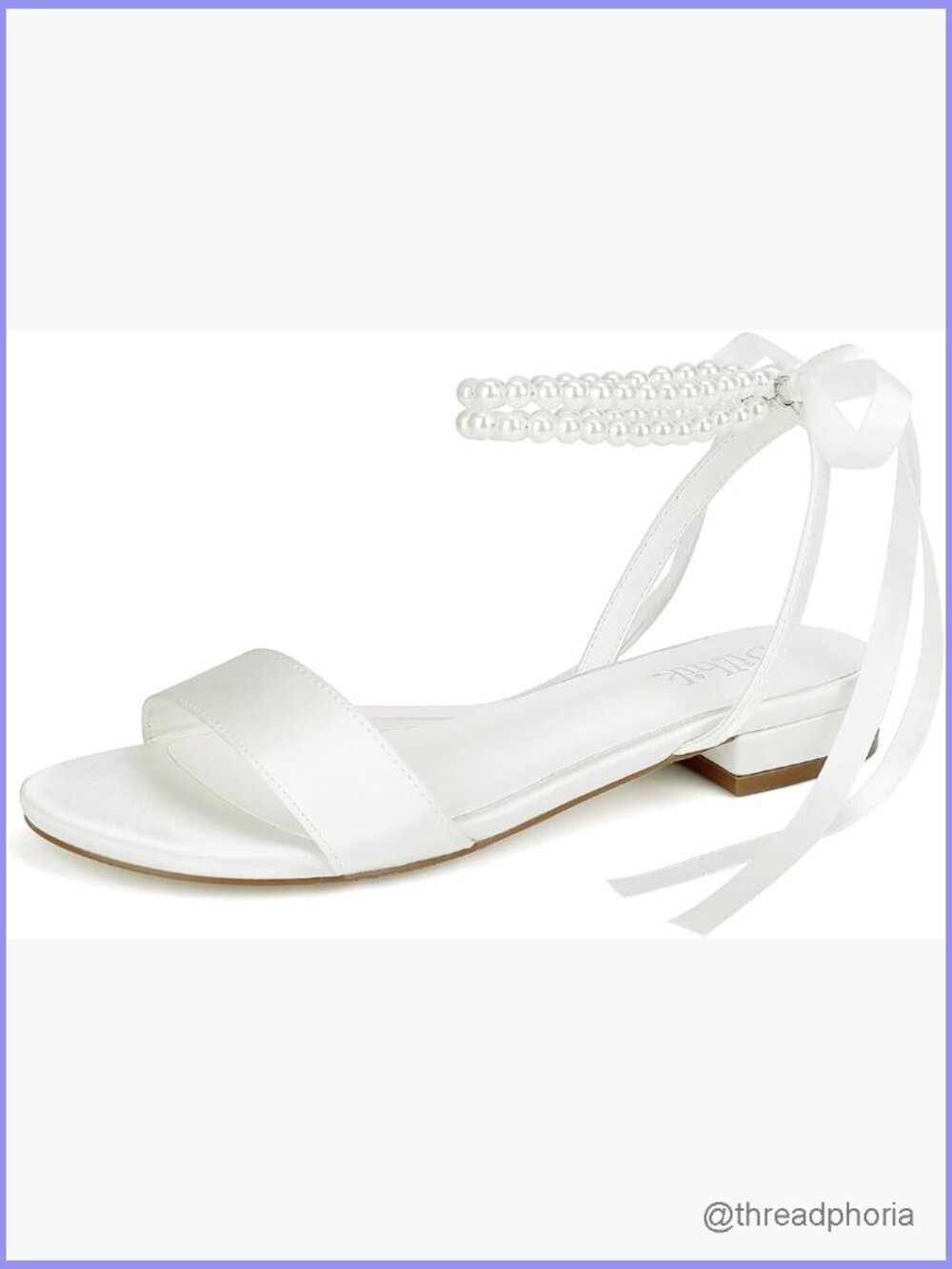 Satin Wedding Flats with Pearl Ankle Strap Bridal Shoes Open Toe
